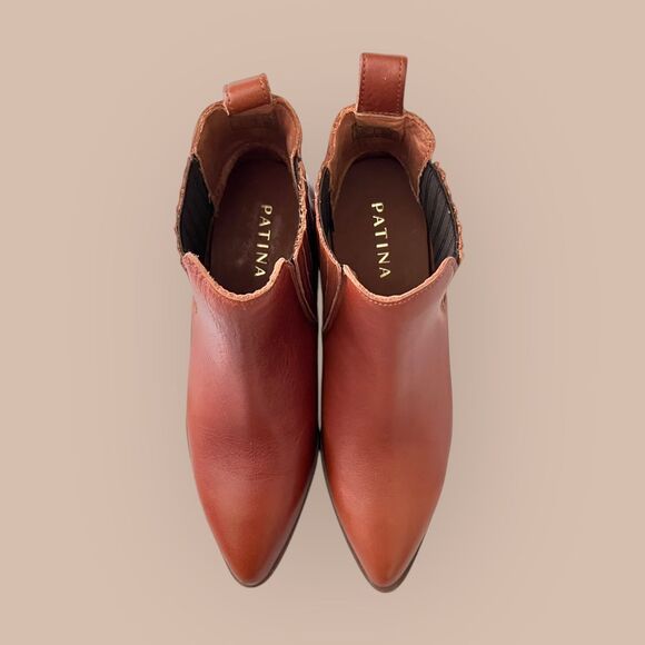 Patina Portland Leather Dakota Western Ankle Boots Pointed Toe Cognac - Picture 4 of 6